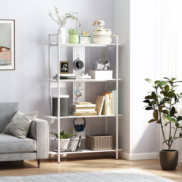 HOMCOM Estante de 4 Níveis Estante para Livros com Painel Perfurado e Estrutura Metálica 100x35x160,5 cm Branco - Image 2