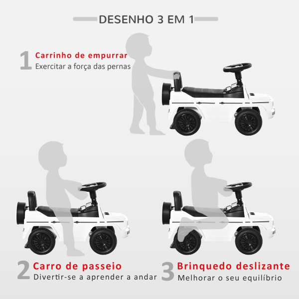 HOMCOM Carro Andador para Bebés com Licença Mercedes G350 com Compartimento de Arrumação e Volante Carga 25 kg 62,5x28,5x45 cm Branco - Image 4