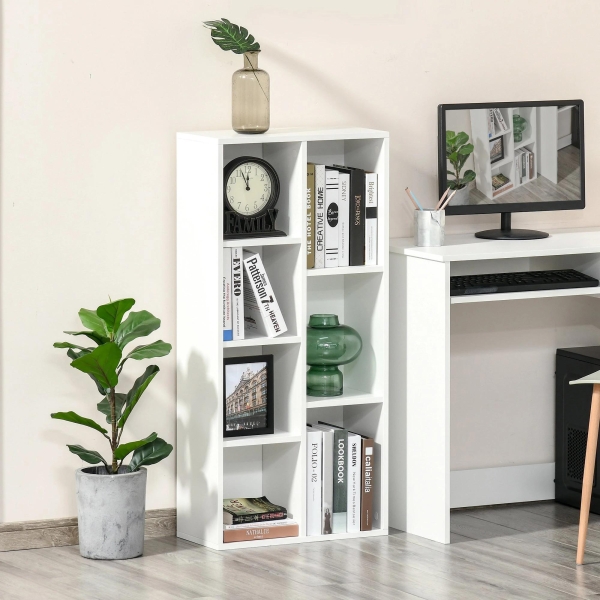 HOMCOM Estante para Livros Estante de Madeira com 7 Compartimentos de Armazenamento Plantas Arquivos para Sala de Estar Dormitório Escritório 50x24x106cm Branco - Image 2