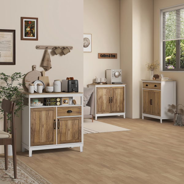 HOMCOM Aparador para Sala de Estar com Gaveta 2 Portas e Prateleira Ajustável 78,5x39x89,4 cm Marrom e Branco - Image 2