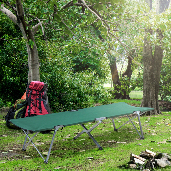 Outsunny Cama de Campismo Dobrável Cama de Campismo com Estrutura Metálica Carga 136 kg para Praia Viagens 193x64x40 cm Verde - Image 2