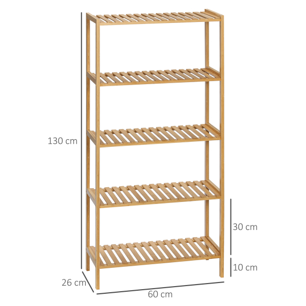 HOMCOM Estante de Bambu de 4 Níveis Estante Moderna de Armazenamento Anti-Tombo 60x26x130cm Madeira - Image 3
