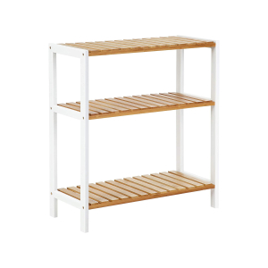 Estante em bambu 3 níveis, p/ plantas/sapatos, cor natural/branco