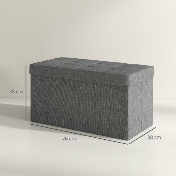 HOMCOM Baú de Armazenamento para Dormitório 84L Puff de Armazenamento Dobrável Estofado em Linho Sintético 76x38x38 cm Cinza Escuro - Image 3