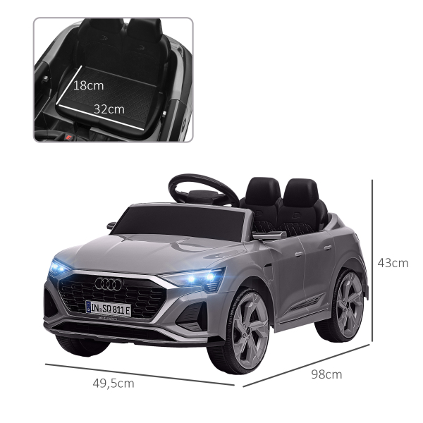 AIYAPLAY Carro Elétrico para Crianças Carro Audi Q8 Etron Sportback Infantil 12V Faróis Buzina e Música 98x49,5x43 cm Cinza - Image 3