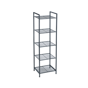 Prateleira de banheiro SONGMICS, prateleira de metal para cozinha, prateleira de banheiro de 5 níveis, prateleira de pé, prateleira para plantas, prateleiras expansíveis e ajustáveis, design industrial para banheiro e cozinha, preta BSC35BK