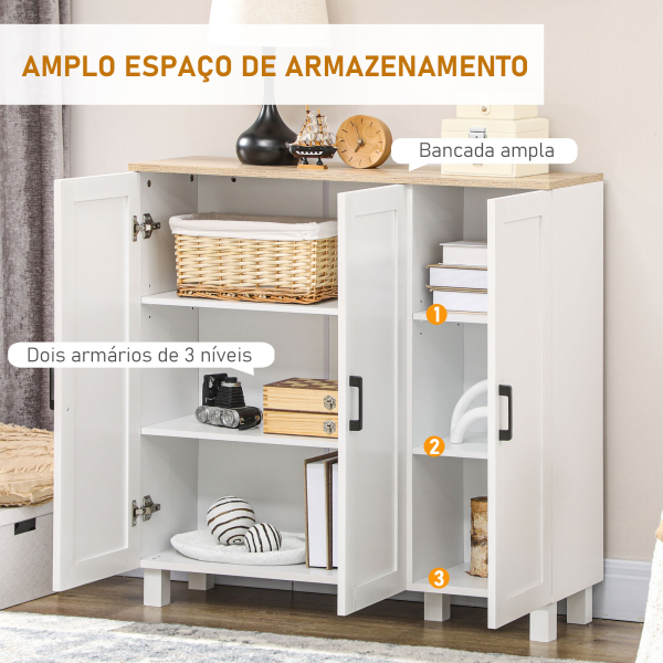 HOMCOM Aparador para Sala de Estar Móvel Buffet com 3 Portas e Prateleiras Ajustáveis 90x30x90 cm Branco e Madeira - Image 4