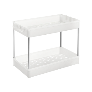 Organizador de pia SONGMICS, organizador de 2 camadas para banheiro, cestas de coleta de banho com ganchos, branco BUO001W01