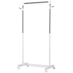 HOMCOM Charriot com Altura Ajustável Cabide com Rodas Portátil Prateleira Inferior Aço 68,5x42x87-145cm Branco e Prata