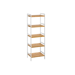 SONGMICS Suporte de armazenamento de bambu de 5 camadas para banheiro, cozinha, quarto, 31,5 x 45 x 142 cm, natural e branco BCB75WN