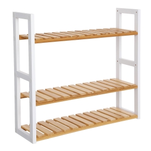 Prateleira de bambu para banheiro SONGMICS, suporte ajustável para plantas de 3 níveis, de parede ou de suporte, para sala de estar, varanda, cozinha, natural e branco BCB13WN