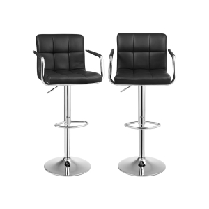 Bancos altos SONGMICS, conjunto de 2, cadeiras altas, altura ajustável, revestidos em PU, giratórios 360°, com braços, encosto e apoio para os pés, base cromada, preto LJB93B