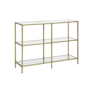 Mesa de Console VASAGLE, Mesa de Sofá com 3 Prateleiras, Prateleira de Vidro Temperado, 100 x 30 x 73 cm, Estrutura de Metal, Moderna, para Corredor, Sala de Estar, Quarto, Cor Dourada LGT27G