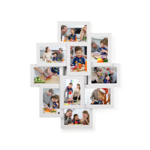 Moldura para colagem de fotos SONGMICS para 10 fotos de 4" x 6" (10 x 15 cm), MDF para exibição de galeria de fotos montada na parede, montagem necessária, branco RPF20WT
