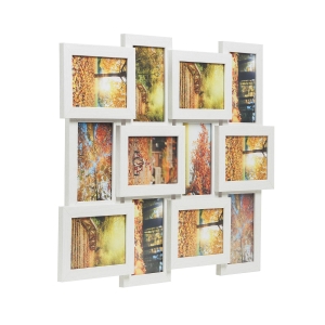 Colagem de fotos SONGMICS para 12 fotos de 10 x 15 cm (4" x 6") + 1 porta-retrato individual, montagem necessária, textura de madeira branca RPF112W