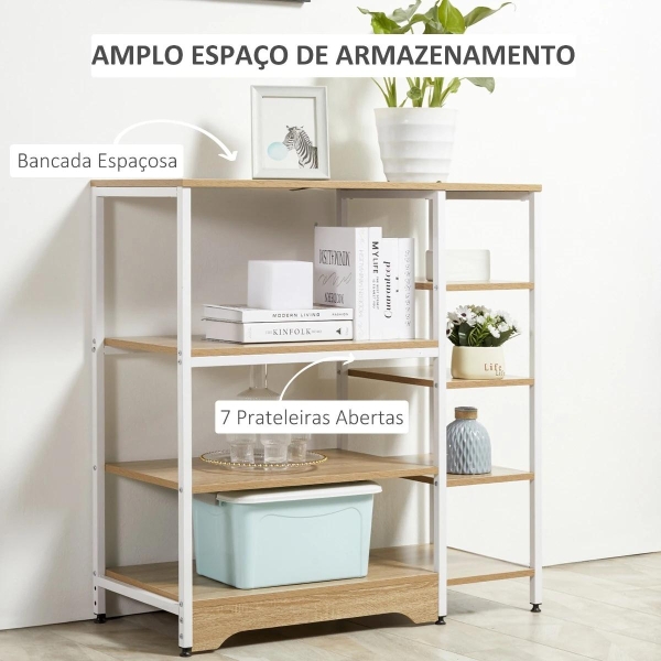 HOMCOM Estante Multiuso com 7 Prateleiras de Armazenamento para Utensílios Livros Plantas 90x40x95cm Madeira Natural - Image 4
