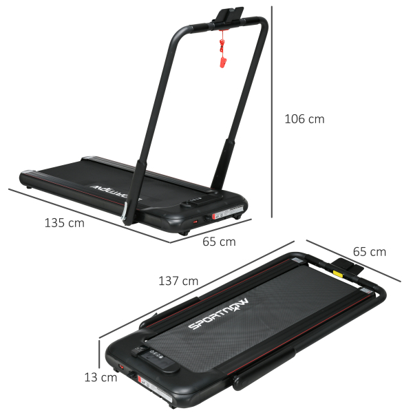 SPORTNOW Passadeira Dobrável 2 em 1 com Velocidade 12km/h Superfície de Corrida 36x105 cm e Controlo Remoto 135x65x105 cm Preto - Image 3