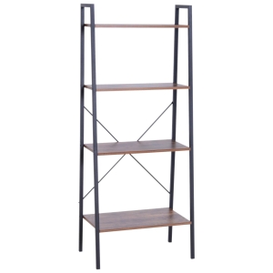 HOMCOM Estante de escada com 4 prateleiras para sala de estar  60x35x145cm preto e madeira