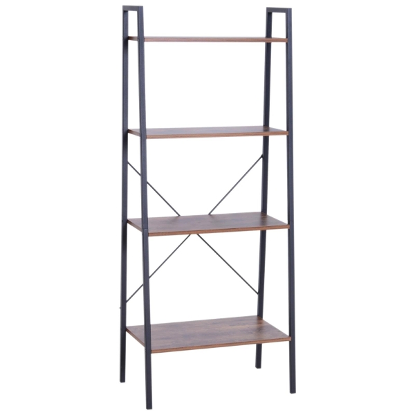 HOMCOM Estante de escada com 4 prateleiras para sala de estar  60x35x145cm preto e madeira