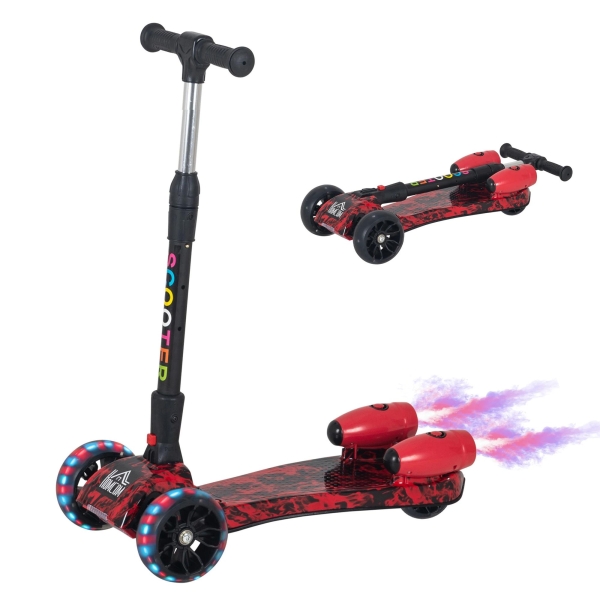 HOMCOM trotinete dobrável para crianças acima de 3 anos com altura ajustável em 4 níveis luzes musica e Nevoeiro de água 61x26x63-81 cm Vermelho