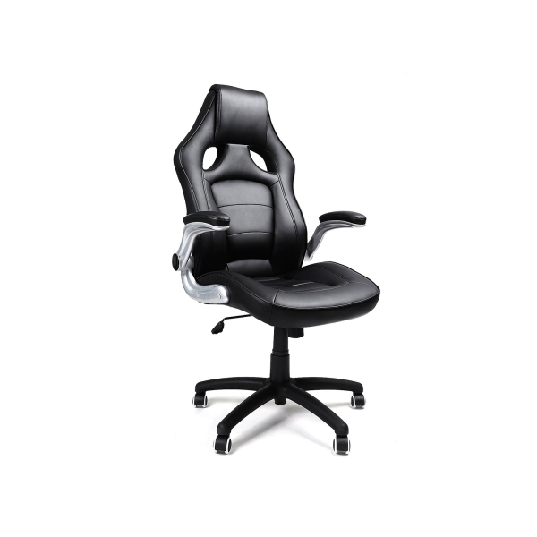 Cadeira de escritório esportiva SONGMICS, poltrona giratória, com braços, encosto alto, altura ajustável, inclinação para balanço, design ergonômico, preta OBG62B