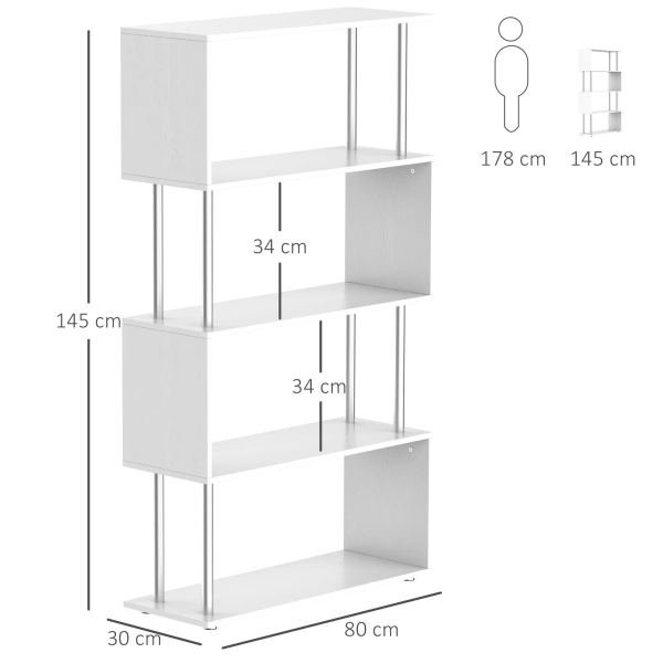 HOMCOM Estante moderna para escritório Estante de livros 145x80x30cm branco - Image 4