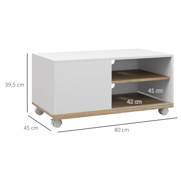 HOMCOM Móvel de TV Mesa de Sala de Estar Moderna de TV de 42 Polegadas com 4 Rodas 80x45x39,5 cm Branco - Image 3