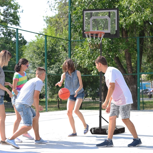 HOMCOM Tabela de Basquetebol para Exterior com Altura Ajustável  206-260 cm Rodas e Base Recarregável Preto - Image 2