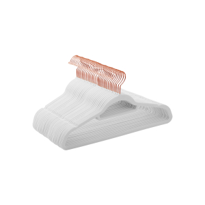 Cabides de veludo SONGMICS, conjunto de 30 cabides para roupas, antiderrapantes, com barra de gravata e gancho em ouro rosa, economizam espaço, 0,6 cm de espessura, 43,5 cm de comprimento, para vestidos e calças, branco CRF021W01