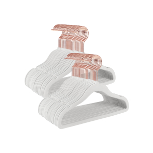 Cabides para bebês SONGMICS, pacote com 50 cabides de veludo infantil com ganchos em ouro rosa, cabides antiderrapantes para roupas infantis no armário, casacos de bebê ou infantil, branco CRF027W01