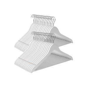 Cabides de madeira SONGMICS, 30 peças, cabide com ranhuras nos ombros, barra antiderrapante para calças e gancho giratório 360°, para camisas e casacos completos, branco CRW031WT, padrão, madeira de bordo, metal