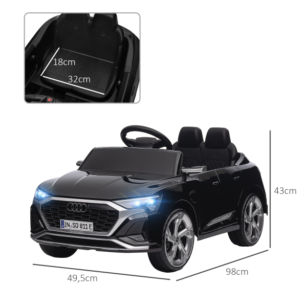 AIYAPLAY Carro Elétrico para Crianças Carro Audi Q8 Etron Sportback Infantil 12V Faróis Buzina e Música 98x49,5x43 cm Preto - Image 3