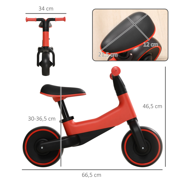 AIYAPLAY Bicicleta sem Pedais para Crianças acima de 18 Meses com Assento Ajustável em 30-36,5 cm Rodas de Ø19 cm 66,5x34x46,5 cm Vermelha - Image 3
