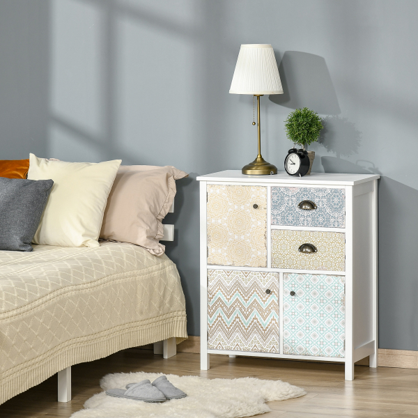 HOMCOM Cómoda Estilo Boémio Cómoda para Dormitório com 2 Gavetas e 3 Compartimentos Desenho Anti-Tombo 68x34x80 cm Multicor - Image 2