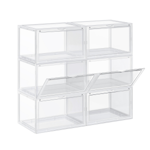 Caixas de sapatos SONGMICS, pacote com 6 organizadores de sapatos empilháveis ​​com porta transparente, armazenamento de sapatos de plástico para tamanho 11 do Reino Unido, 36 x 28 x 22 cm, transparente LSP06CW