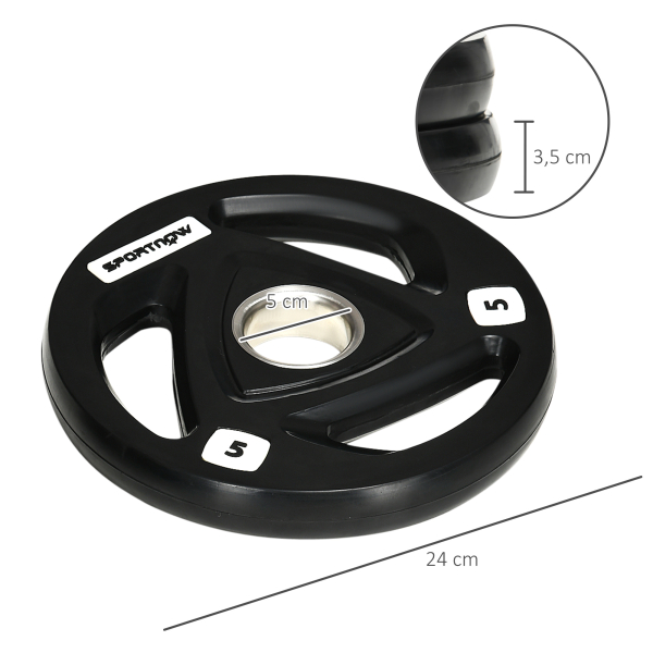 SPORTNOW Conjunto de 2 Discos de Pesos Olimpicos 5kg Ferro Fundido Placas de Peso com Orifício de 5cm Ø24x3,5 cm Preto - Image 3