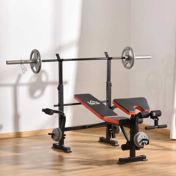 HOMCOM Banco de Pesos Multifuncional Banco de Musculação com Encosto Ajustável Suporte de Barras para Fitness Treinamento Completo 175x139x127cm Preto - Image 2