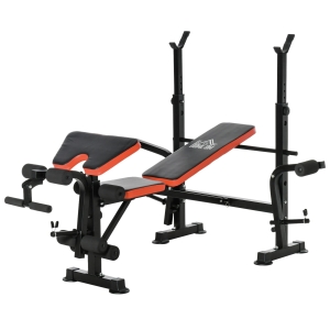 HOMCOM Banco de Pesos Multifuncional Banco de Musculação com Encosto Ajustável Suporte de Barras para Fitness Treinamento Completo 175x139x127cm Preto