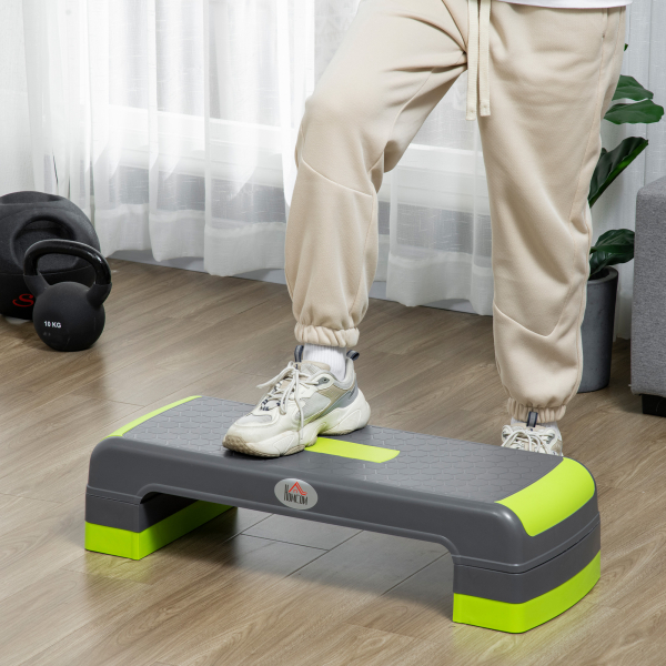 HOMCOM Plataforma Step Fitness com Altura Ajustável de 10/15/20cm Plataforma de Exercício 78x28x20cm Verde e Cinza - Image 2