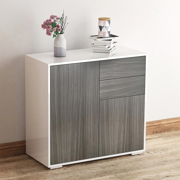 HOMCOM Aparador Auxiliar com 2 Portas 2 Gavetas e Prateleira Ajustável Abertura a Pressão Móvel Organizador de Armazenamento para Dormitório Sala de Estar 79x36x74cm Cinza - Image 8