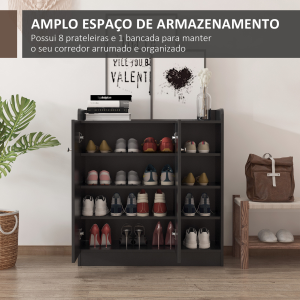 HOMCOM Sapateira com 2 Portas Prateleiras Interiores e 4 Prateleiras Exteriores com Altura Ajustável 83x30x90 cm Preto - Image 4