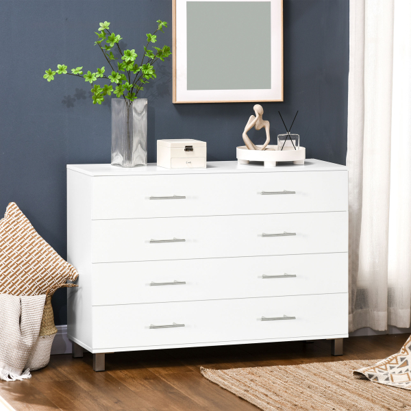 HOMCOM Cómoda com 4 Gavetas Cómoda de Dormitório de Estilo Moderno para Sala de Estar Entrada Corredor 112x38,2x81cm Branco - Image 2