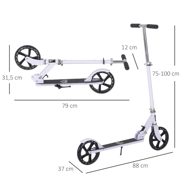 HOMCOM Trotinete Dobrável para Crianças de 7 a 14 Anos Trotinete Infantil com Guiador Ajustável em 4 Níveis e Travão 88x37x75-100cm Branco - Image 3