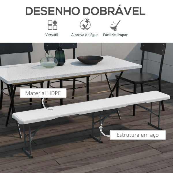 Outsunny Banco de Jardim Dobrável Banco de Exterior de 3 Lugares com Estrutura de Aço Carga 360 kg p183x28x43 cm Branco - Image 4