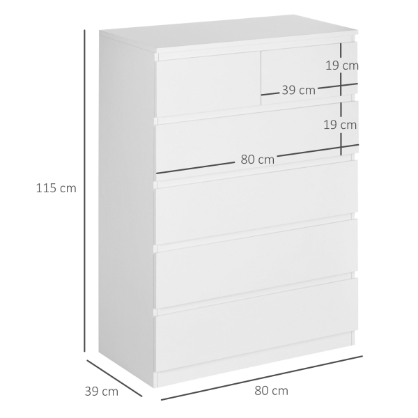 HOMCOM Cómoda Moderna com 6 Gavetas Cómoda de Madeira para Dormitório Entrada Sala de Estar 80x39x115cm Branco - Image 3