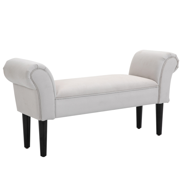 HOMCOM Banco de Pé de Cama Banco com Braços Curvados Estofado e Pés de Madeira Carga Máxima 130kg 102x31x51cm Cinza