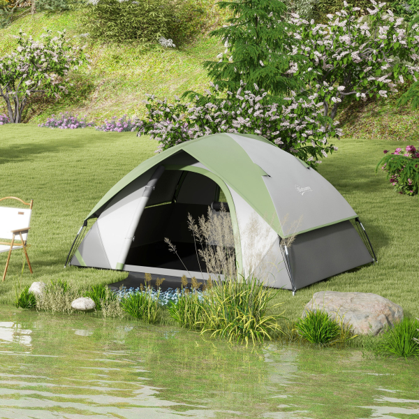 Outsunny Tenda de Campismo Dobrável para 2 Pessoas com Janela e Bolsa de Transporte Impermeável 3000 mm 210x110x150 cm Verde - Image 2