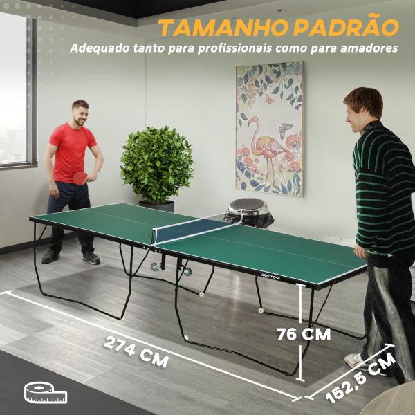 SPORTNOW Mesa de Ping Pong Dobrável Profissional Tamanho Padrão com Rede Raquetes e 3 Bolas 274x152,5x76 cm Verde - Image 4