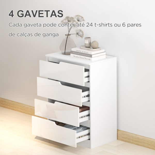 HOMCOM Cómoda com 4 Gavetas Cómoda de Dormitório Moderna com Sistema Anti-Tombo 60x40x85 cm Branco - Image 4
