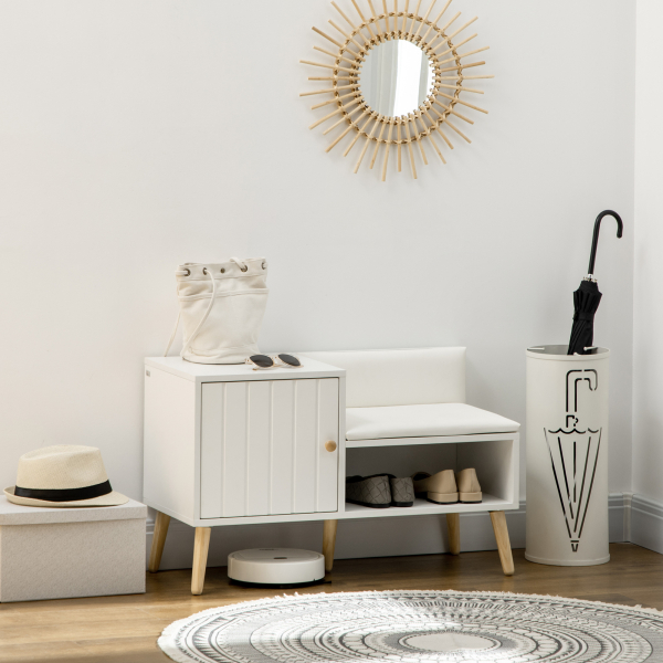 HOMCOM Banco Sapateira com Compartimento Aberto e Almofada Acolchoada para 4 Pares de Sapatos 80x33x49cm Branco - Image 2